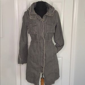 Distressed Grey Trench Hooded Jacket